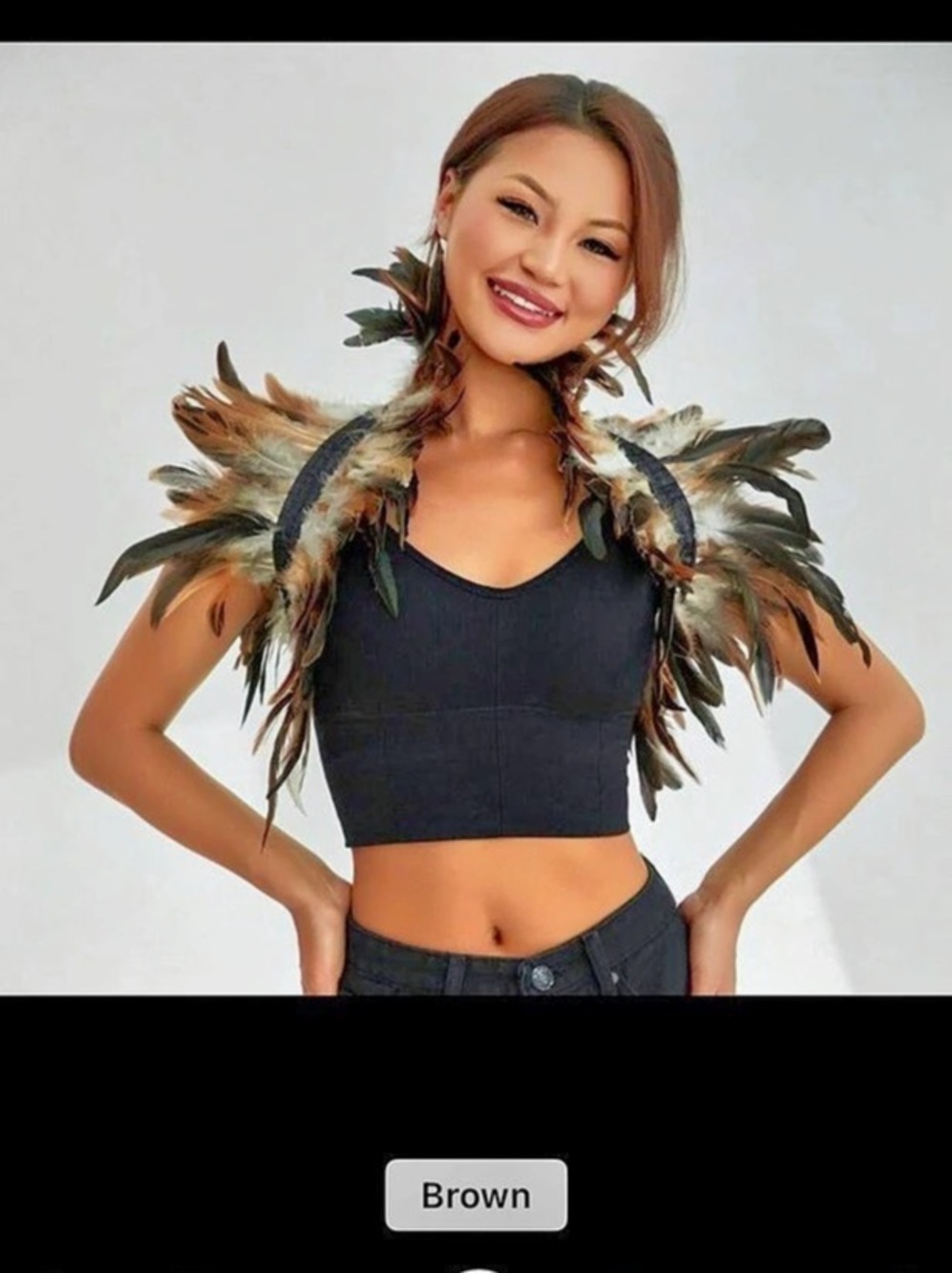 Feather Shoulder Accessory in Brown & Black
